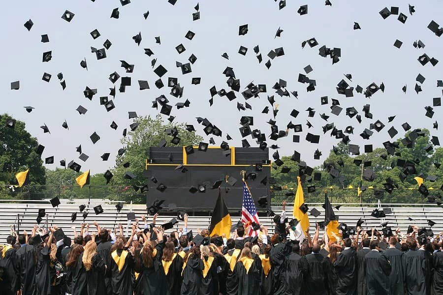 Caps flying in the air during graduation